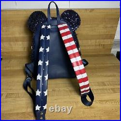 2020 Disney Parks Loungefly Minnie Americana Patriotic Blue Sequin Backpack