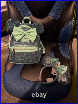 2023 Disney Parks Teal Blue & Purple Sequin Loungefly Mini Backpack & Ears New