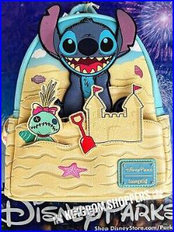 2024 Disney Parks Loungefly Stitch & Scrump Beach Day Sand Castle Backpack New