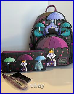 2pc Loungefly Disney VILLAINS CURSE YOUR HEARTS Backpack + Wristlet Wallet