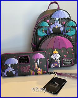 2pc Loungefly Disney VILLAINS CURSE YOUR HEARTS Backpack + Wristlet Wallet