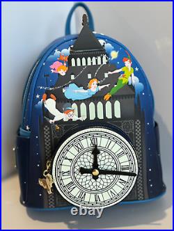 3pc Loungefly Disney PETER PAN Glow in Dark CLOCK Backpack + Wallet + Bracelet