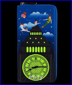 3pc Loungefly Disney PETER PAN Glow in Dark CLOCK Backpack + Wallet + Bracelet