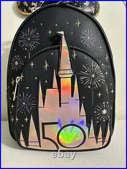 DISNEY PARKS 50th Anniversary Grand Finale Loungefly Backpack Castle Gold & Ears