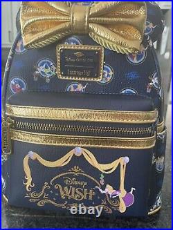 Disney Cruise Line DCL Wish Loungefly Backpack Bow Blue Gold Rapunzel 2023