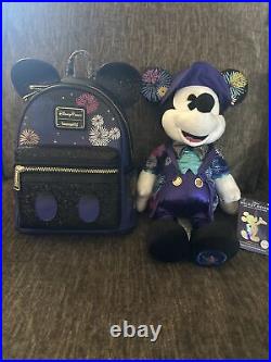 Disney Loungefly Mickey The Main Attraction Fireworks Mini Backpack & Plush NWT