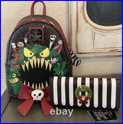 Disney Loungefly Nightmare Before Christmas Wreath Mini Backpack and Wallet New