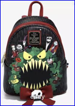 Disney Loungefly Nightmare Before Christmas Wreath Mini Backpack and Wallet New