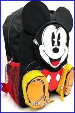 Disney Mickey Mouse Backpack Front Body 16 with 3-Zipper Pockets