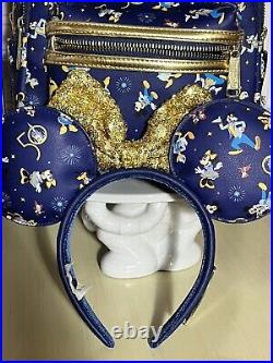 Disney Parks Disney World 50th Anniversary Blue Loungefly With Ears Backpack