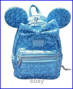 Disney Parks Loungefly Backpack & Ears Cornflower Flower Blue Sequins 2024 Combo