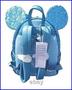 Disney Parks Loungefly Backpack & Ears Cornflower Flower Blue Sequins 2024 Combo