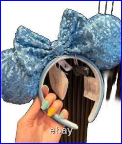 Disney Parks Loungefly Backpack & Ears Cornflower Flower Blue Sequins 2024 Combo