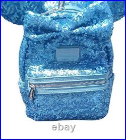 Disney Parks Loungefly Backpack & Ears Cornflower Flower Blue Sequins 2024 Combo