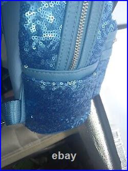 Disney Parks Loungefly Backpack & Ears Cornflower Flower Blue Sequins 2024 Combo