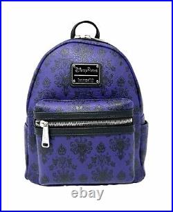 Disney Parks Loungefly Haunted Mansion Wallpaper Purple/Black Mini Backpack NEW