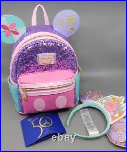 Disney Parks Loungefly It's A Small World 50th Anniversary Mini Backpack & Ears