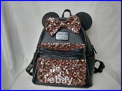 Disney Parks Loungefly Mini Ears And Gold And Black Sequined Bow Pocket Backpack