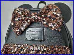 Disney Parks Loungefly Mini Ears And Gold And Black Sequined Bow Pocket Backpack