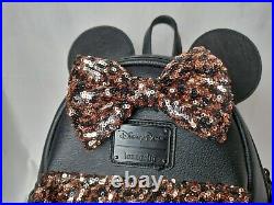 Disney Parks Loungefly Mini Ears And Gold And Black Sequined Bow Pocket Backpack