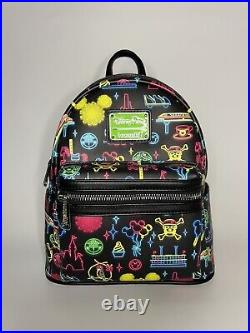 Disney Parks Loungefly Neon Glow Disney Park Attraction Icons Mini Backpack NWT