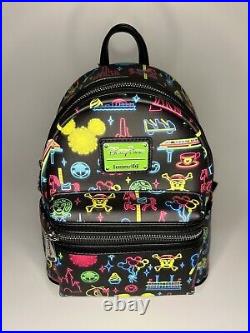 Disney Parks Loungefly Neon Glow Disney Park Attraction Icons Mini Backpack NWT