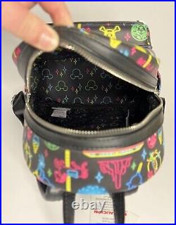 Disney Parks Loungefly Neon Glow Disney Park Attraction Icons Mini Backpack NWT