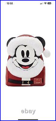 Disney Parks Loungefly Santa Mickey Mouse Christmas Velvet Mini Backpack NWT