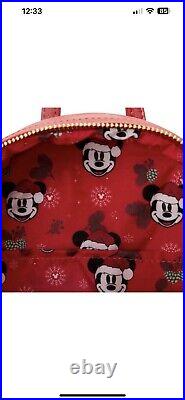 Disney Parks Loungefly Santa Mickey Mouse Christmas Velvet Mini Backpack NWT