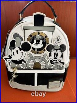 Disney Parks Loungefly Steamboat Willie Black White Mini Backpack Bag NWT