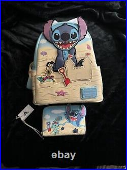 Disney Parks Loungefly Stitch & Scrump Beach Day Sand Castle Backpack & Wallet