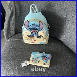 Disney Parks Loungefly Stitch & Scrump Beach Day Sand Castle Backpack & Wallet