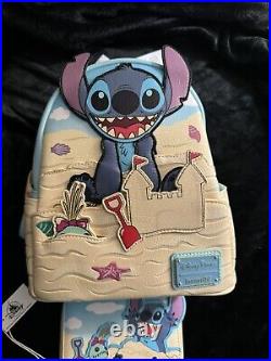 Disney Parks Loungefly Stitch & Scrump Beach Day Sand Castle Backpack & Wallet