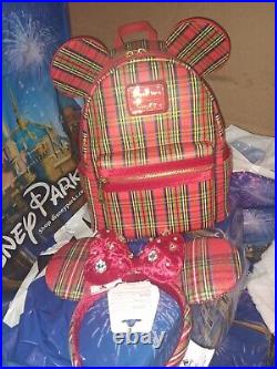 Disney Parks Plaid Mickey Mouse Christmas Holiday Mini Backpack Loungefly & EARS