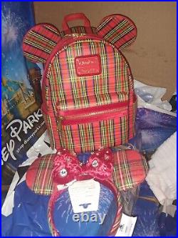 Disney Parks Plaid Mickey Mouse Christmas Holiday Mini Backpack Loungefly & EARS