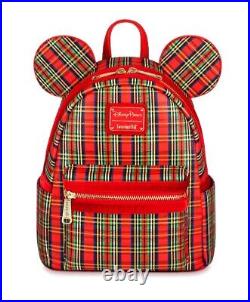 Disney Parks Plaid Mickey Mouse Christmas Holiday Mini Backpack Loungefly & EARS