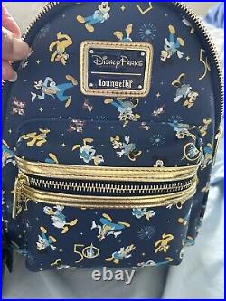 Disney World 50th Anniversary Blue Loungefly Mini Backpack. Free Shipping US