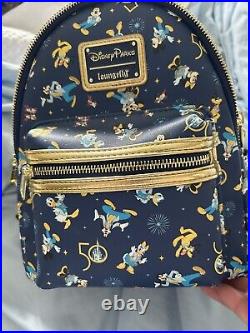 Disney World 50th Anniversary Blue Loungefly Mini Backpack. Free Shipping US