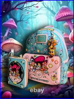 LOUNGEFLY DISNEY ALICE IN WONDERLAND TEA PARTY MINI BACKPACK, Wallet, & Charm