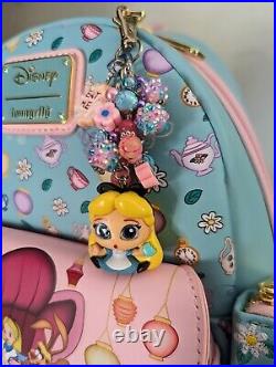 LOUNGEFLY DISNEY ALICE IN WONDERLAND TEA PARTY MINI BACKPACK, Wallet, & Charm