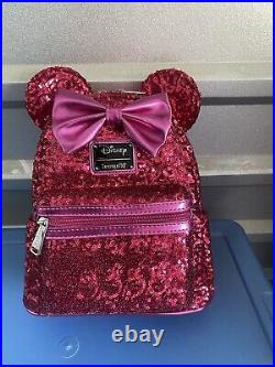 Loungefly 707 Exclusive Disney Minnie Mouse Magenta Sequin Mini Backpack