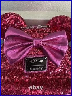 Loungefly 707 Exclusive Disney Minnie Mouse Magenta Sequin Mini Backpack