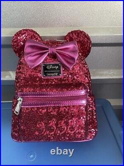 Loungefly 707 Exclusive Disney Minnie Mouse Magenta Sequin Mini Backpack