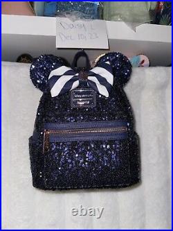 Loungefly Disney Cruise Line Minnie Mouse Navy Blue Sequin Backpack NWT New Bow