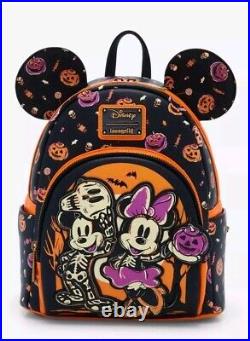 Loungefly Disney Mickey & Minnie Skeleton Glow-in-the-Dark Mini Backpack