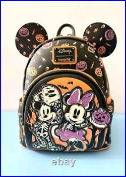 Loungefly Disney Mickey & Minnie Skeleton Glow-in-the-Dark Mini Backpack