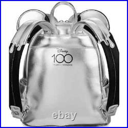 Loungefly Disney Parks 100th Anniversary Mickey Ear Bow Silver Drip Backpack New