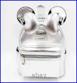 Loungefly Disney Parks 100th Anniversary Mickey Ear Bow Silver Drip Backpack New