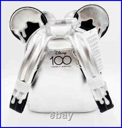 Loungefly Disney Parks 100th Anniversary Mickey Ear Bow Silver Drip Backpack New