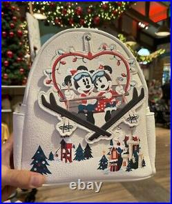 Loungefly Disney Parks Mickey & Minnie Holiday Christmas Lodge Mini Backpack